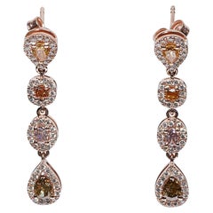 Glamorous 18k Rose Gold Earrings w/ 1.95 Ct Natural Diamonds, AIG Certificate