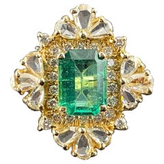1.71 Carat Emerald and Diamond 18K Yellow Gold Engagement Ring