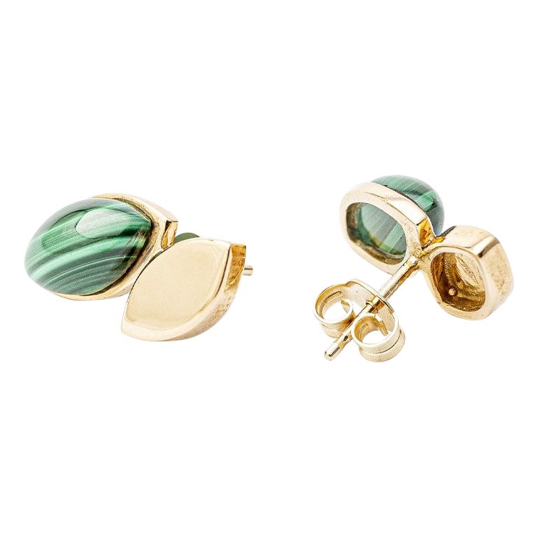 Giselle Collection Betulla 18kt Yellow Gold Stud Earrings with Malachite For Sale