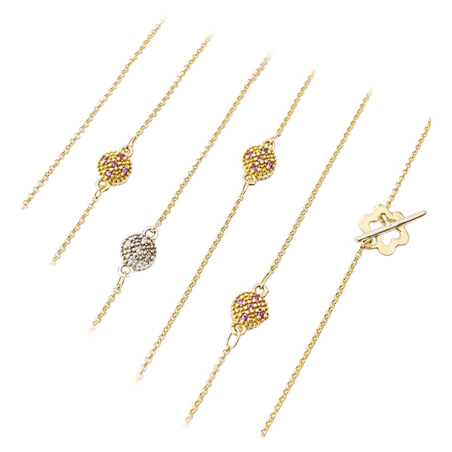 Giselle Kollektion Maia Doppelreihige Diamant-Halskette aus 18 Karat Gelb- und Weißgold
