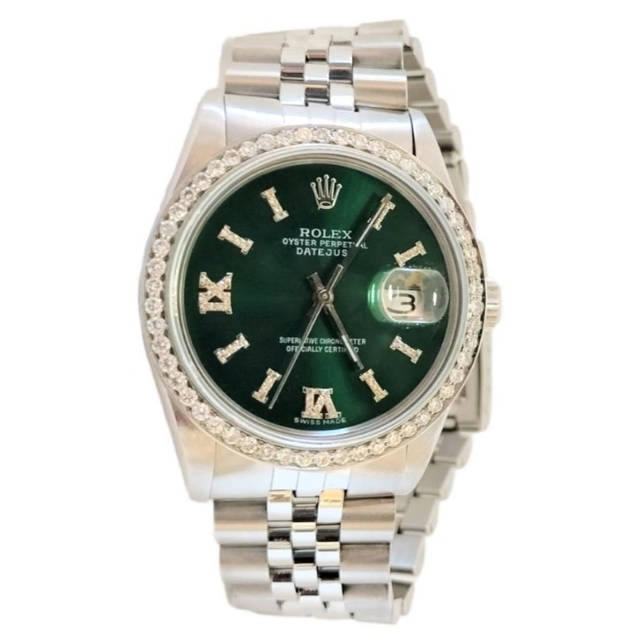 Rolex Montre Datejust 16014 avec chiffres romains et diamants verts en vente