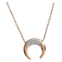 14k Gold Diamond Horn Necklace Dainty Crescent Moon Diamond Necklace