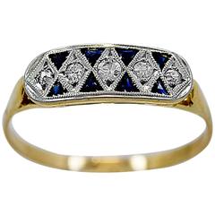 Art Deco Sapphire Diamond Platinum Gold Wedding Band Ring