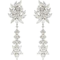 20.50 Carats Diamonds Platinum Cluster Drop Earrings