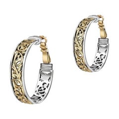 18 Karat Gold and Sterling Silver Blessings Hoop Earrings