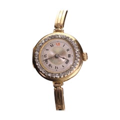 Antique Art Deco Rolex 15K Rose Gold Old European Diamond Bezel Watch