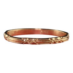 Antique Art Deco 14K Yellow Gold Flower Engraved Wedding Band