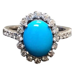Oval Sleeping Beauty Turquoise Platinum Halo Diamond Engagement Ring