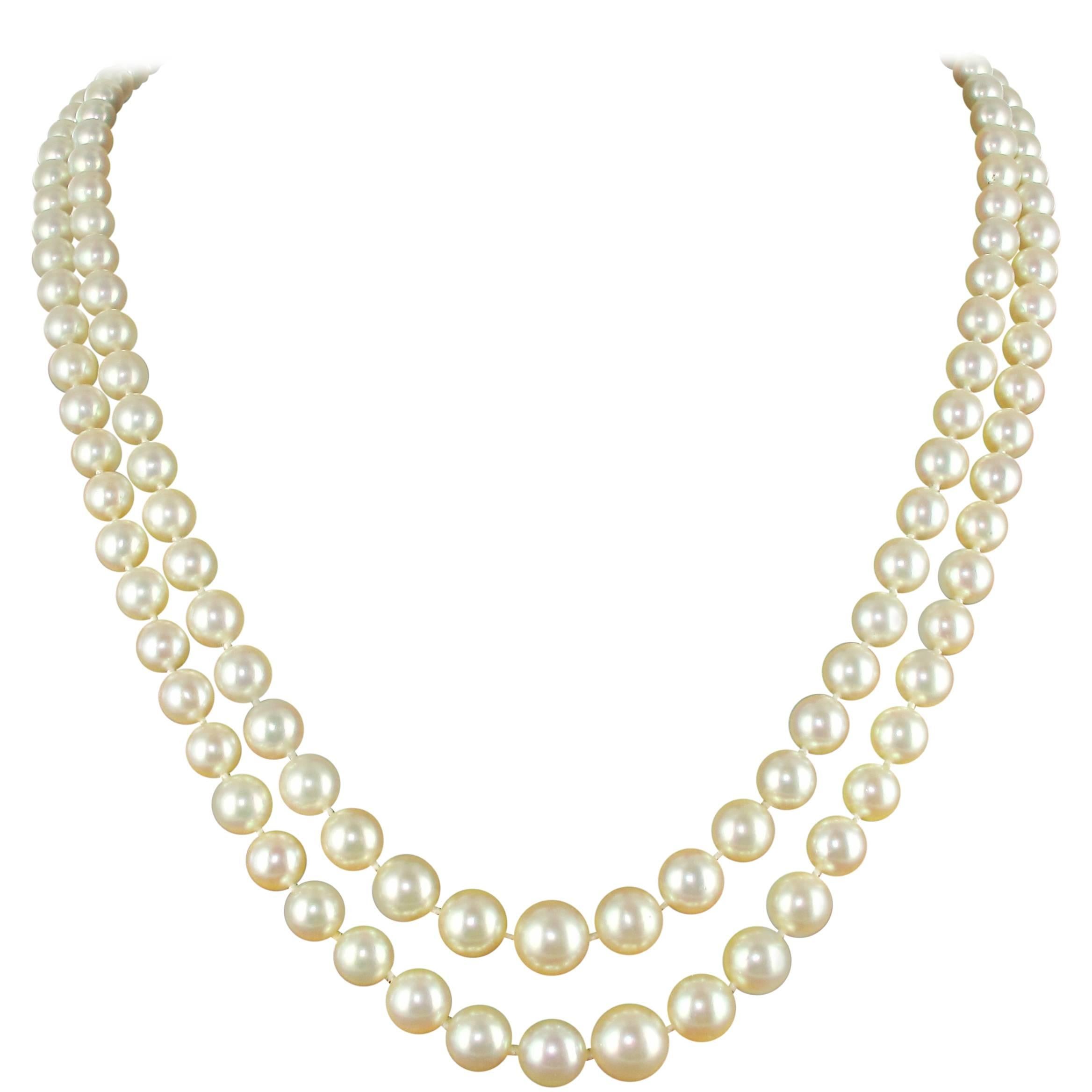 1950s Double Strand Japanese Cultured Pearl Necklace 