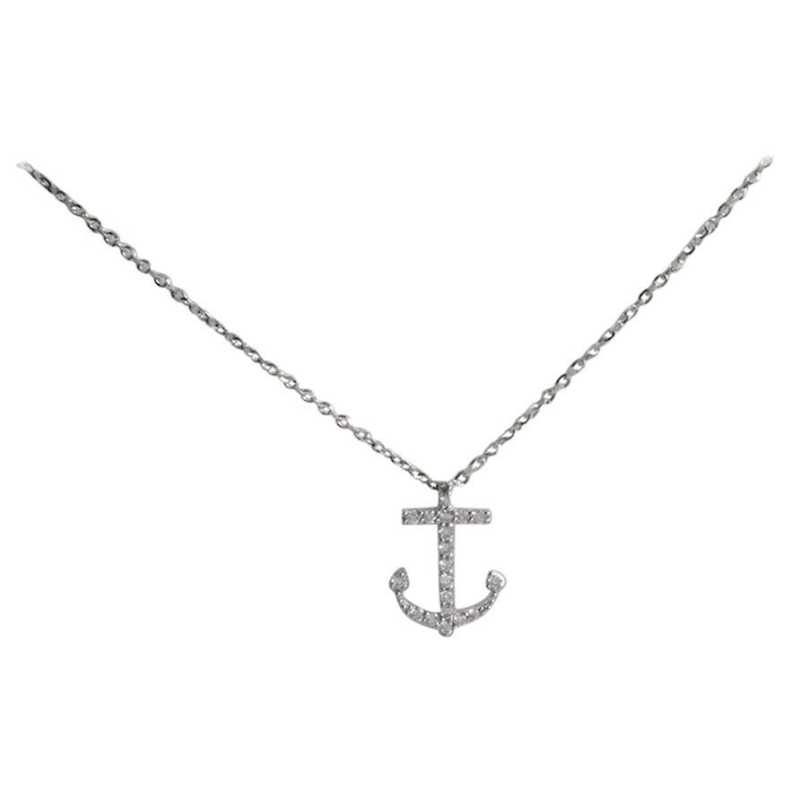 Sterling and Sapphire Anchor Necklace - Small