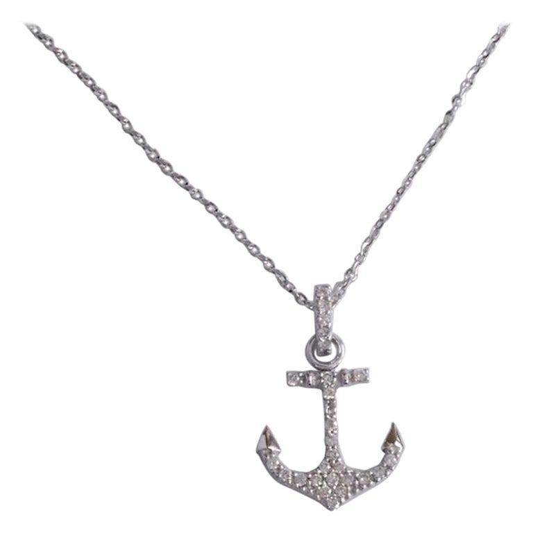 18k Gold Diamond Anchor Necklace Nautical Necklace Marine Necklace For Sale
