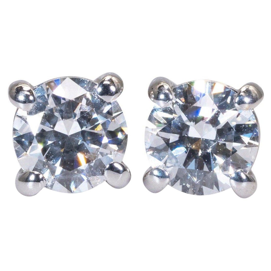Sparkling 18K White Gold Stud Earrings with 0.31 ct Natural Diamonds, GIA Cert For Sale
