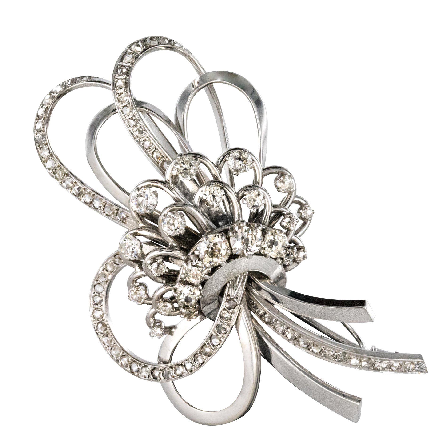 Diamond Gold Flower Bouquet Brooch