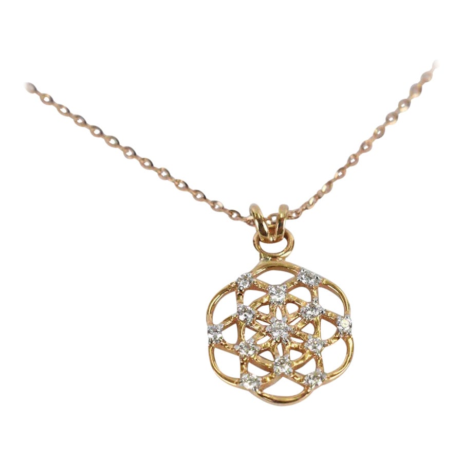 18k Gold Diamond Seed of Life Necklace Flower of Life Necklace For Sale