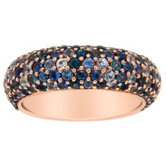 18K Rose Gold Multi Row Blue Sapphire Domed Top Band Ring