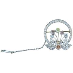 1940s Multicolor Diamond Platinum Flower Brooch 