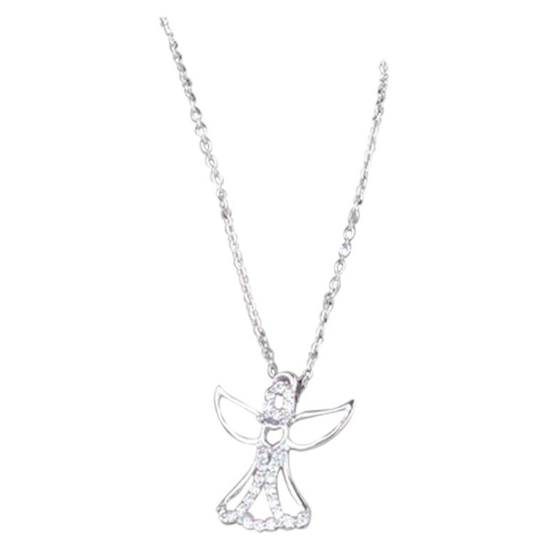 14k Diamant-Halskette mit Engelsflügel-Halskette, Guardian Angel