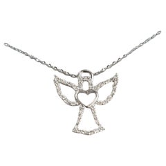 18k Gold Diamond Heart Angel Charm Pendent Necklace