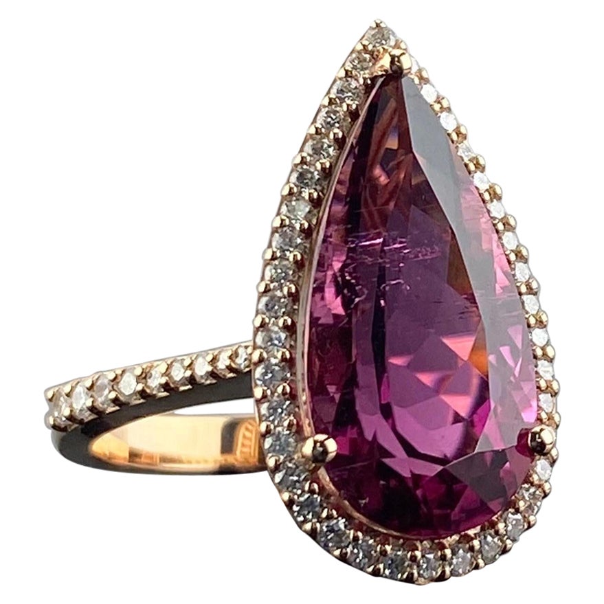 Anillo de compromiso de rubelita con turmalina rosa certificada de 7,15 quilates