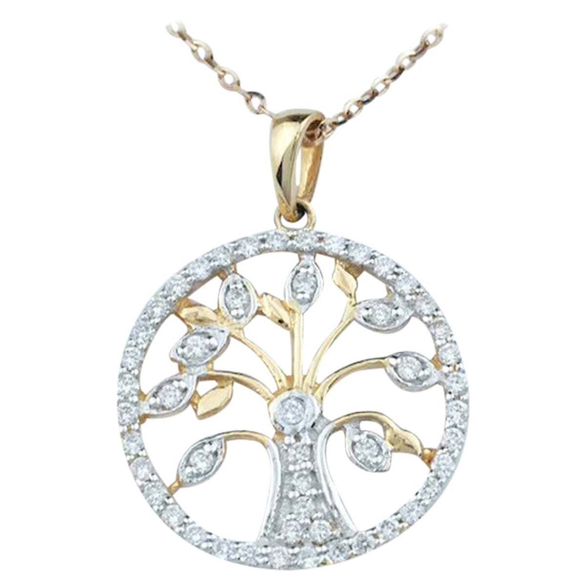 Tree of Life Necklace with natural diamond set is made of 14k solid gold.
Available in three colors of gold:  Rose Gold / White Gold / Yellow Gold.

Natural genuine round cut diamond each diamond is hand selected by me to ensure quality and set by a