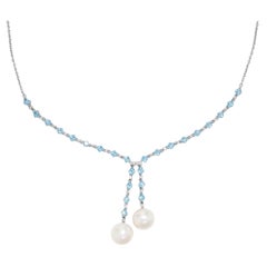 Fei Liu Topaz Diamond Pearl 18 Karat White Gold Half-Eternity Necklace