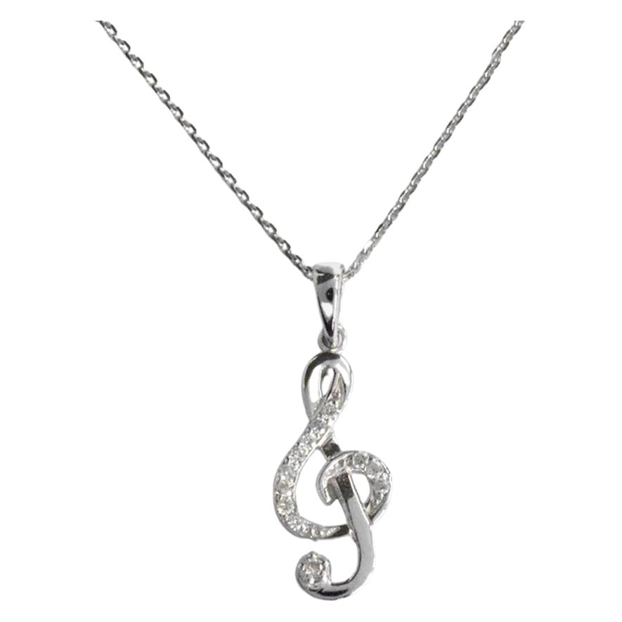 18k Gold Diamond Music Note Necklace Treble Clef Necklace Musical Jewelry For Sale