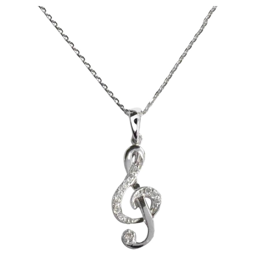 14k Gold Diamond Music Note Necklace Treble Clef Necklace Musical Jewelry For Sale