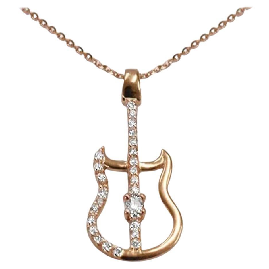 Collier à breloques pour guitare en or 18 carats et diamants, cadeau d'amoureux de la musique