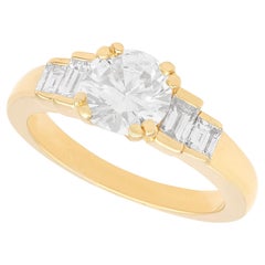 Französischer Verlobungsring, 1,38 Karat Diamant und Gelbgold Solitär, Vintage