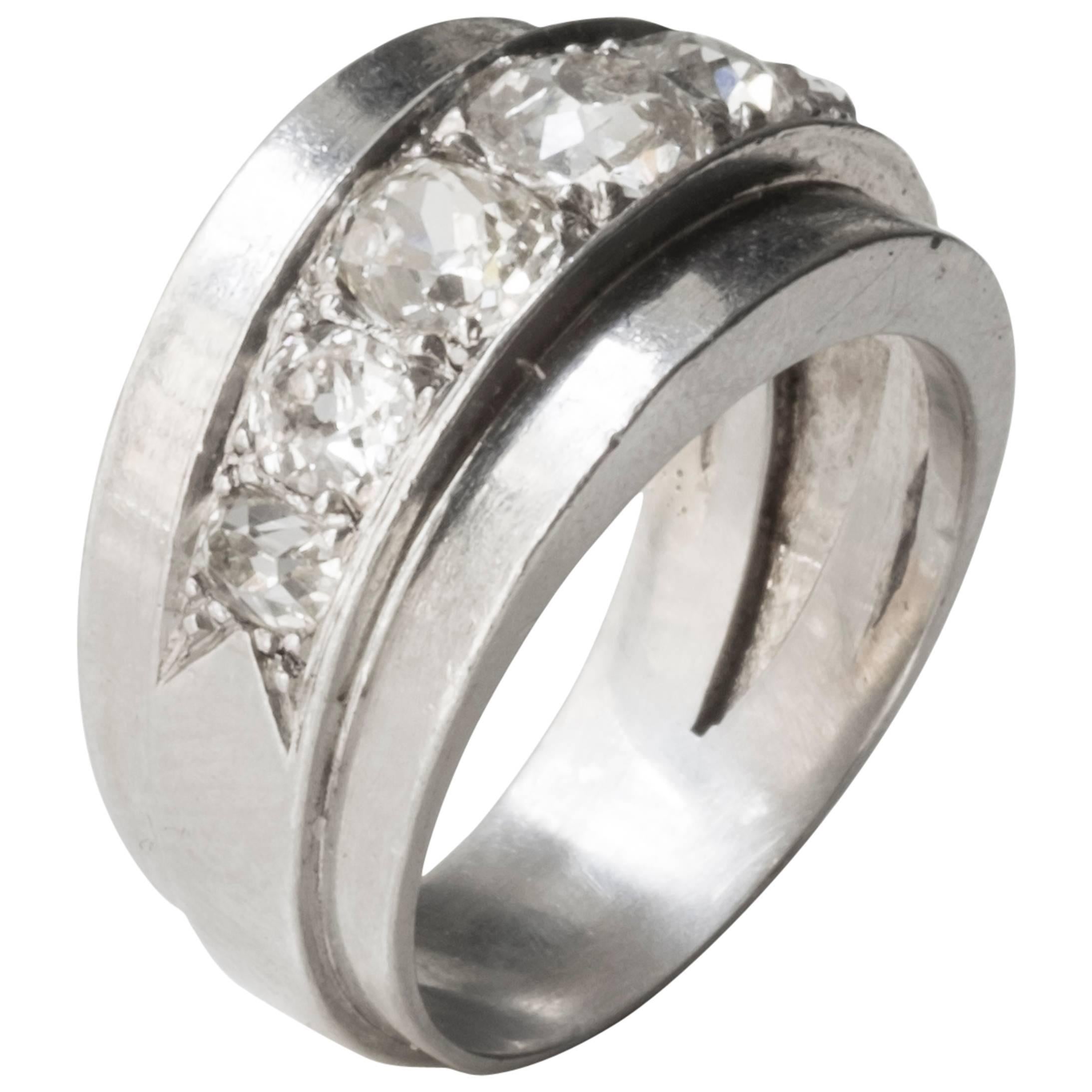 1930s Modernist Diamond Platinum  Ring  For Sale