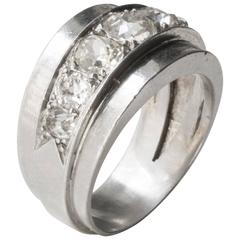 1930s Modernist Diamond Platinum  Ring 