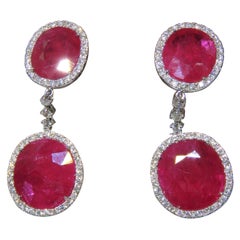 Rare Magnificent NWT $125, 000 18KT Gold Fancy Ruby Drop Diamond Dangle Earrings