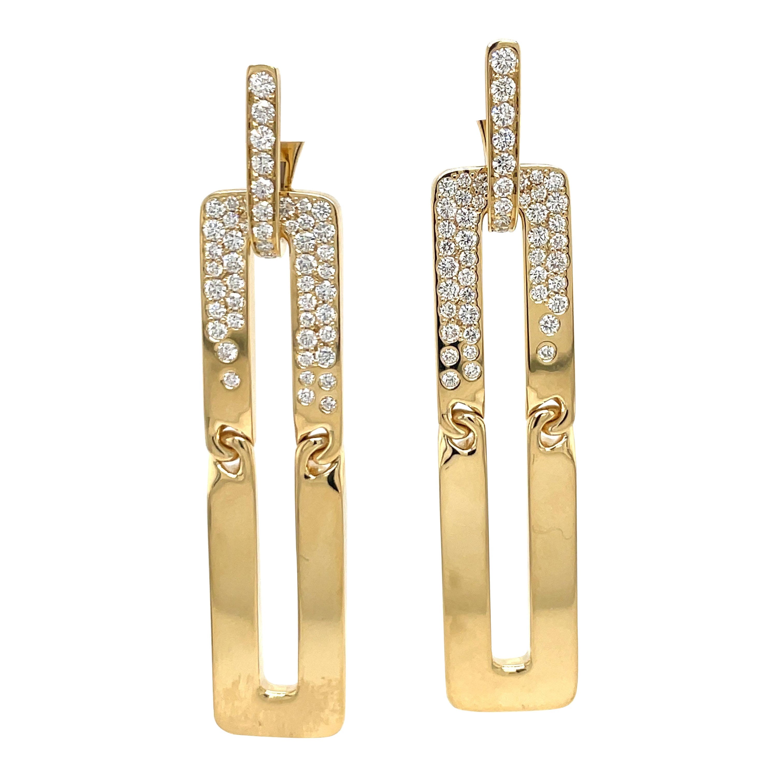 18 Karat Yellow Gold Floating Diamond Drop Earrings 1.80 Carats 21.8 Grams Italy For Sale