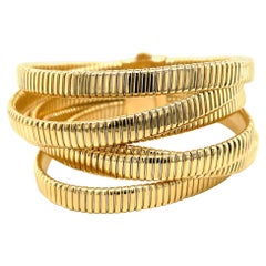 Italian 6 Multi Row Tubogas Wide Bracelet 18 Karat Yellow Gold 48.9 Grams