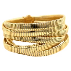 Italian 8 Multi Row Tubogas Wide Bracelet 18 Karat Yellow Gold 66.1 Grams