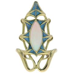 Rene Lalique Rare Art Nouveau Plique-a-Jour Gold Ring 11