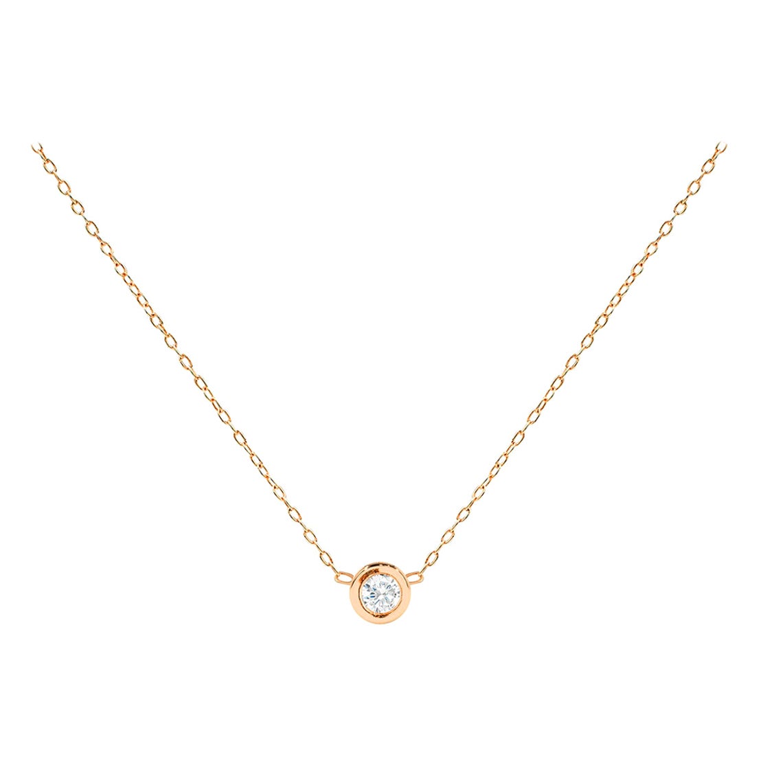 18k Gold 0.20 Carat Diamond Solitaire Necklace in Bezel Setting For Sale