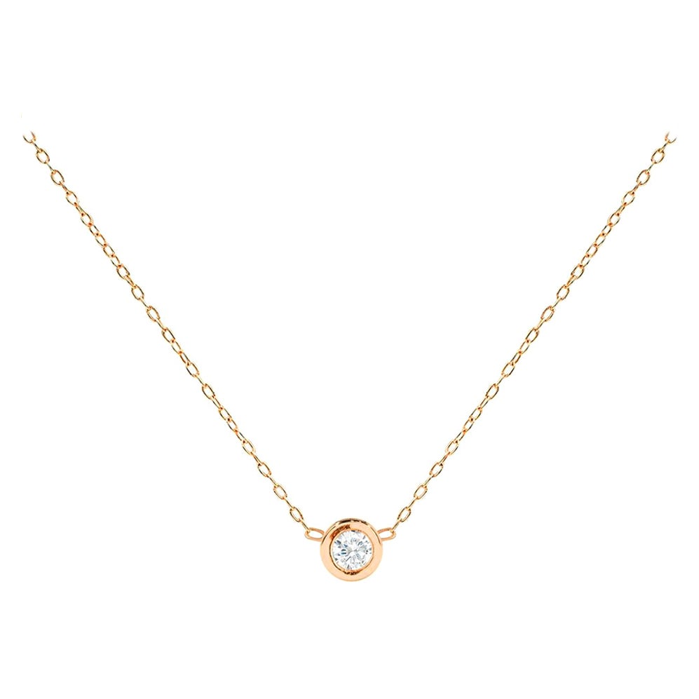 14k Gold 0.20 Carat Diamond Solitaire Necklace in Bezel Setting For Sale