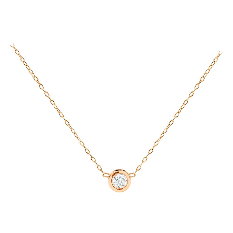 Modern 18k Gold 3 mm Diamond Necklace Brilliant Cut Round Solitaire Diamond Pendant For Sale
