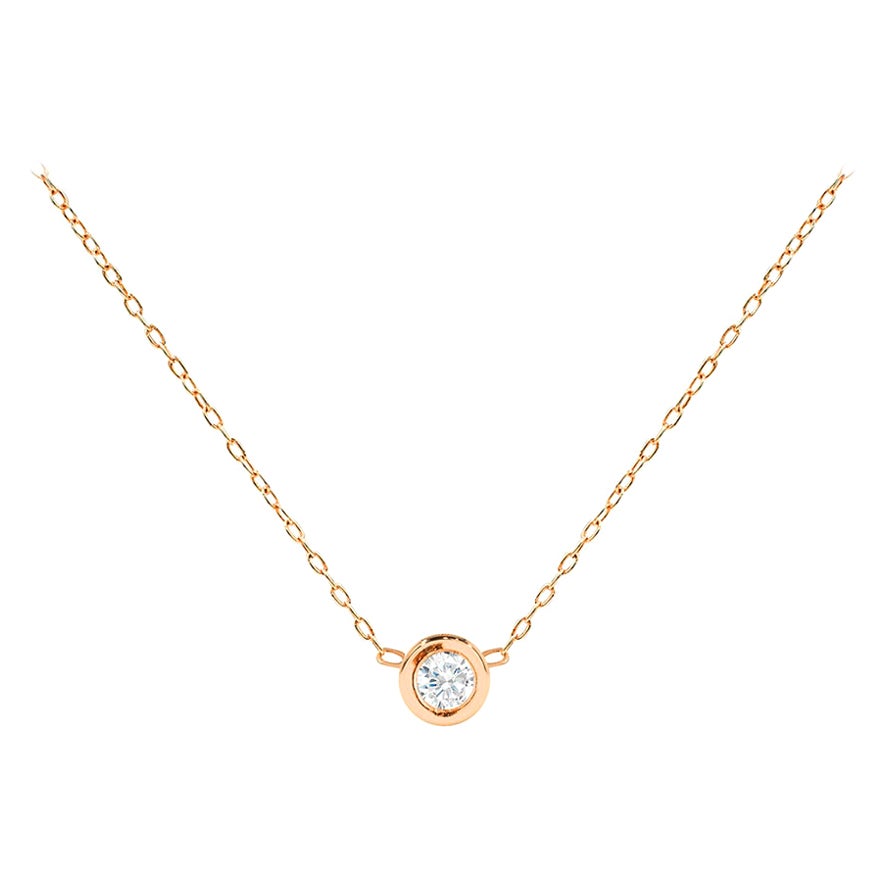 Modern 18k Gold 1.7 mm Diamond Necklace Dainty Solitaire Necklace Bezel Necklace For Sale