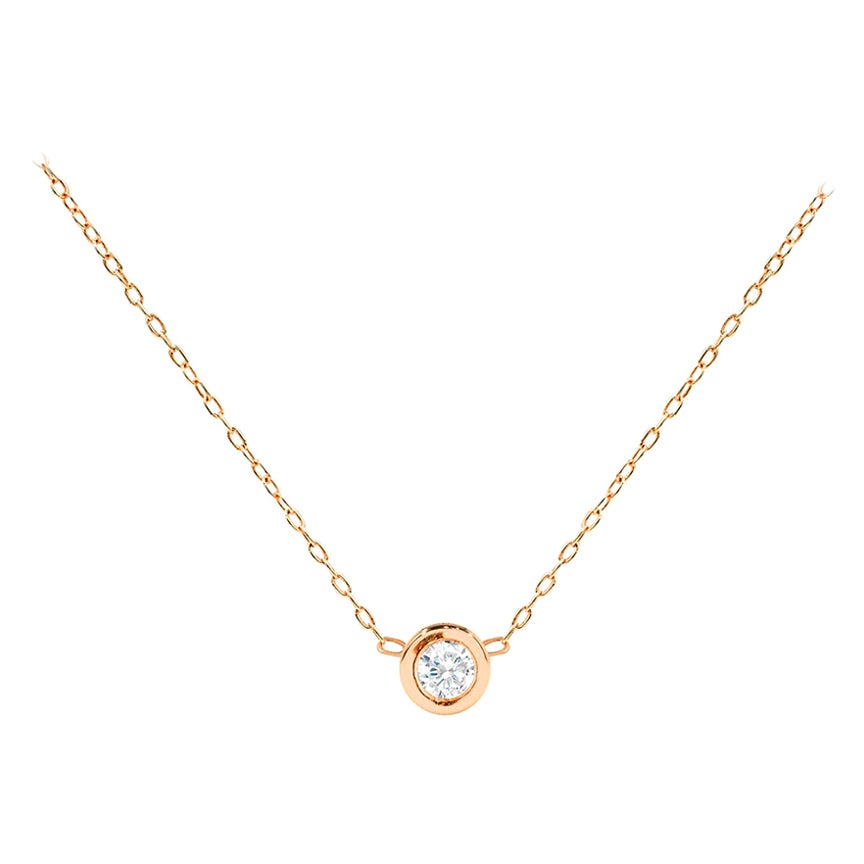 Modern 14k Gold 1.7 mm Diamond Necklace Dainty Solitaire Necklace Bezel Necklace For Sale