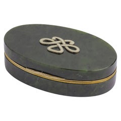 Antique Spinach Jade & Gilt Metal Box, Likely Russian