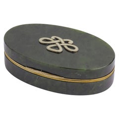 Spinach Jade & Gilt Metal Box, Likely Russian