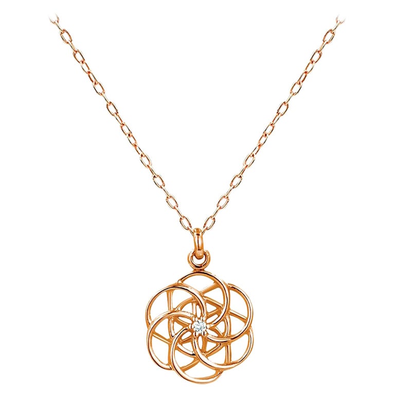 18k Gold Seed of Life Pendent Flower of Life Pendant Spiritual Necklace For Sale
