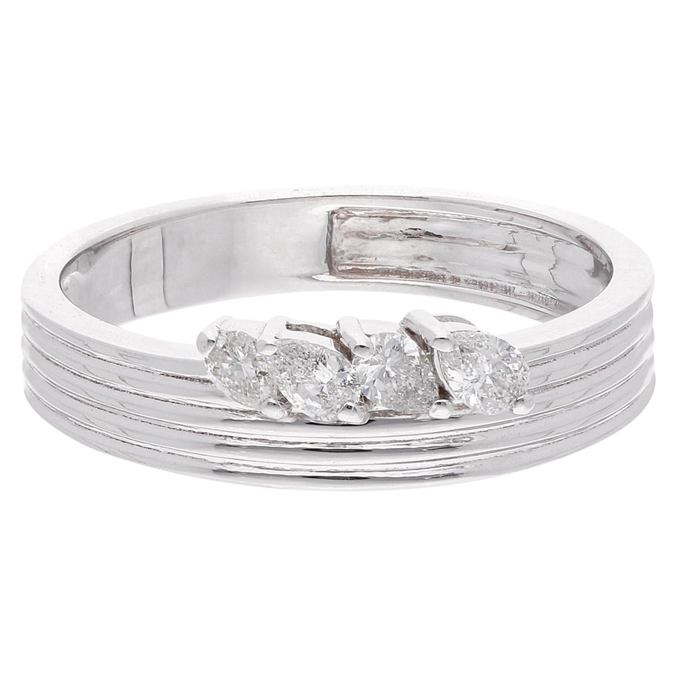 0.26 Carat SI Clarity HI Color Pear Diamond Multi Band Ring 18 Karat White Gold For Sale