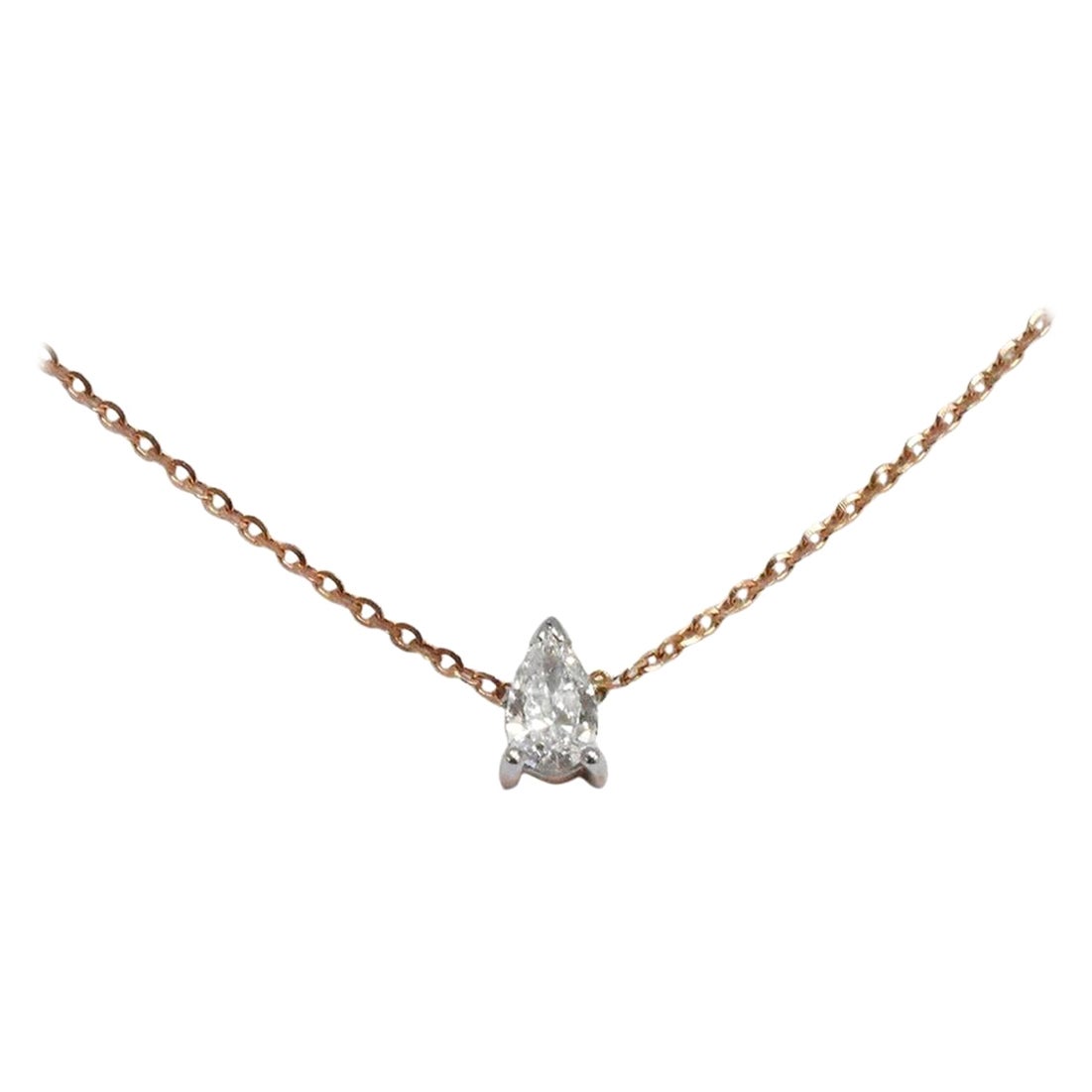 Pear Shaped Diamond Necklace made of 18k solid gold available in three colors of gold, Rose Gold / White Gold / Yellow Gold.

Natural genuine round cut diamond each diamond is hand selected by me to ensure quality and set by a master setter in our