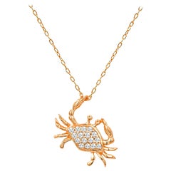 14k Solid Gold Diamond Crab Pendant Necklace Cancer Zodiac Pendant Necklace