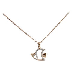 18k Gold Sea Life Necklace Diamond Fish Necklace Ocean Fish Necklace