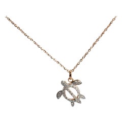 18 Karat Gold Schildkröten-Charm-Halskette Lucky Turtle Diamant-Anhänger Halskette