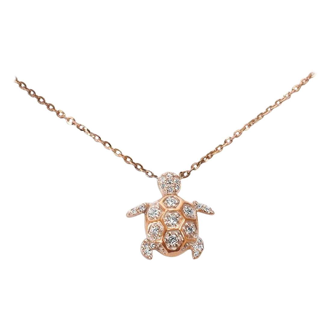 18k Gold Diamond Turtle Charm Necklace Diamond Tortoise Pendant Necklace For Sale